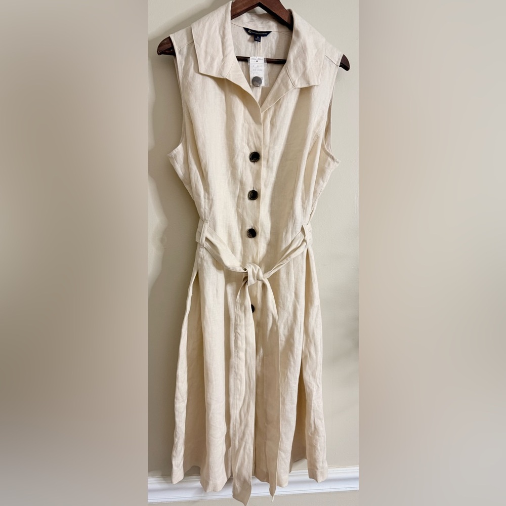 NWT Brooks Brothers Beige‎ Sleeveless 100% linen Midi Dress size 16